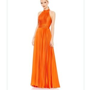 IEENA‎ FOR MAC DUGGAL Pleated Satin Halter Evening Gown Formal Dress Orange 4